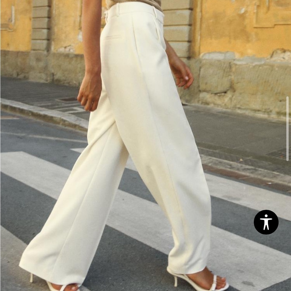 Zara NWT ecru wide leg pants with darts 7997/272 - Picture 8 of 9